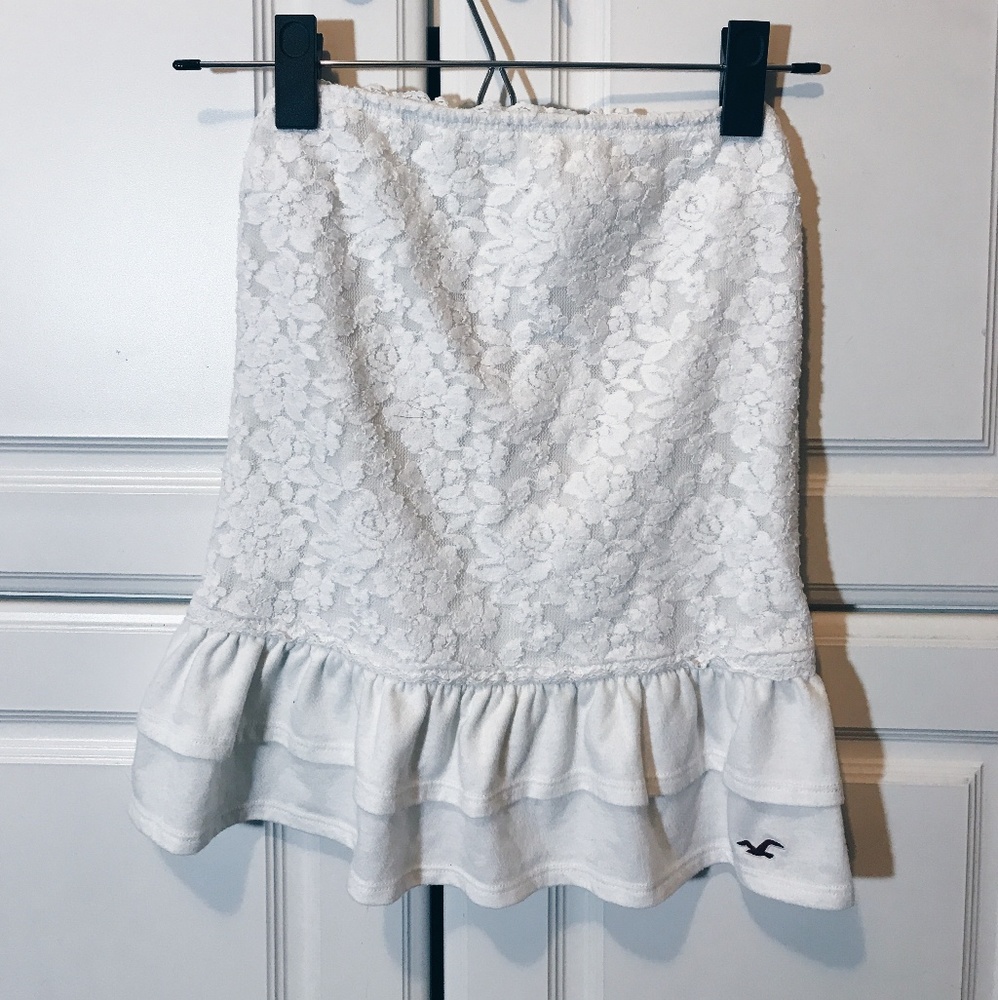 White Floral Strapless Top